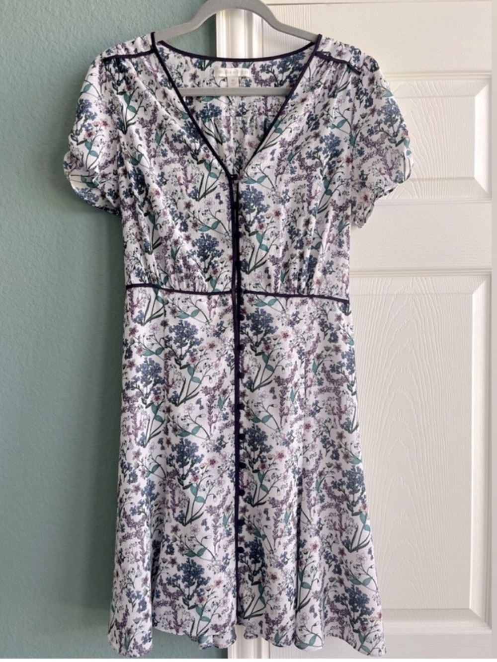 Chelsea & Violet White Floral Mini Dress with Navy Trim